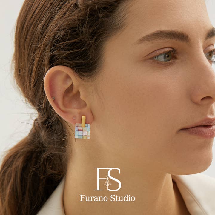 Furano Studio - Wholesale Stud/Post Earrings - White/Rainbow Mother of Pearl Stud Necklace/Stud Earring5