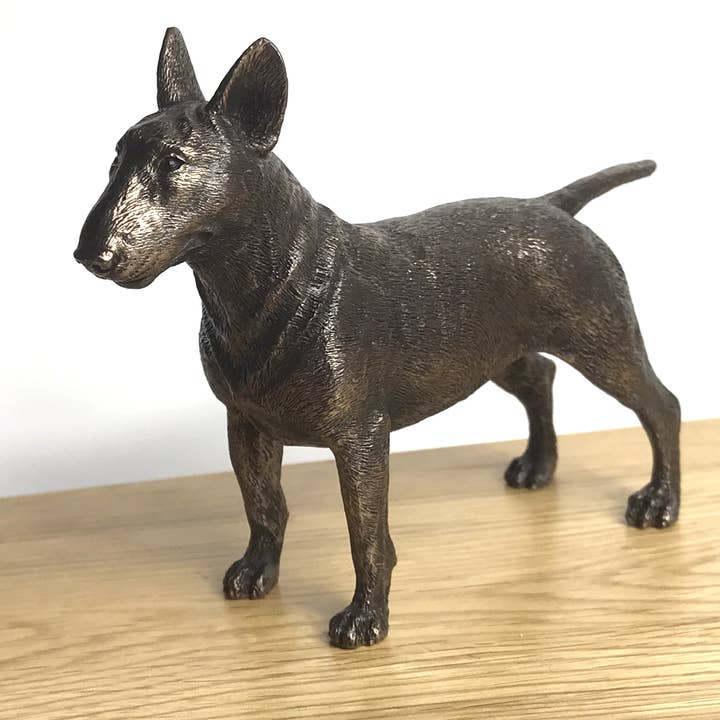 Cold cast bronze English Bull Terrier sculpture ornament, lovely quality Dog lover gift for wholesale by Animal Crackers