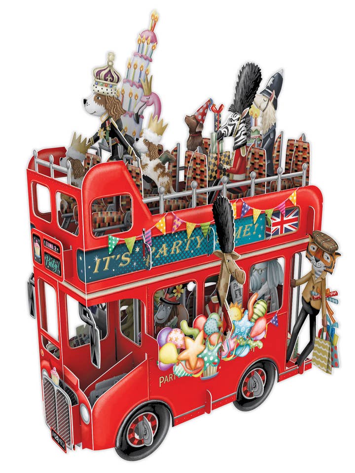 3D Pop Up London Britain Kings Bus Blank Greeting Card for wholesale by Notes & Queries, Inc.