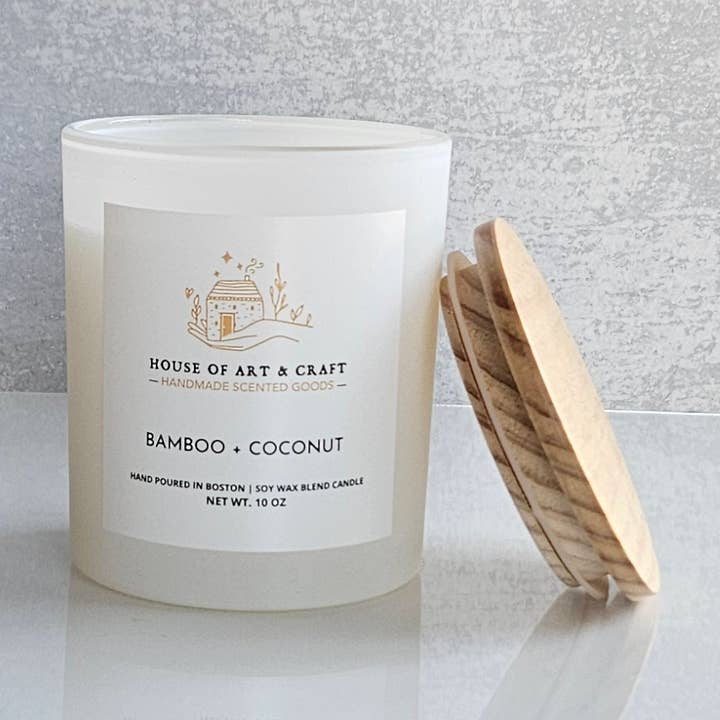 Bamboo Coconut | 10 oz Candle | Matte White Jar for wholesale by House of Art & Craft