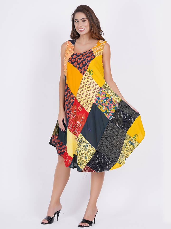 Dam Casual Sommar Ärmlös Lös Patchwork Maxi Klänning för wholesale av Wevez