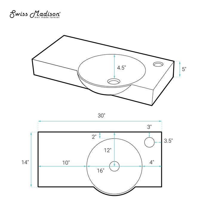 Swiss Madison - Wholesale Bathroom Accessory Set - Chateau Wall-Mount Bathroom Sink with Right Side Faucet7