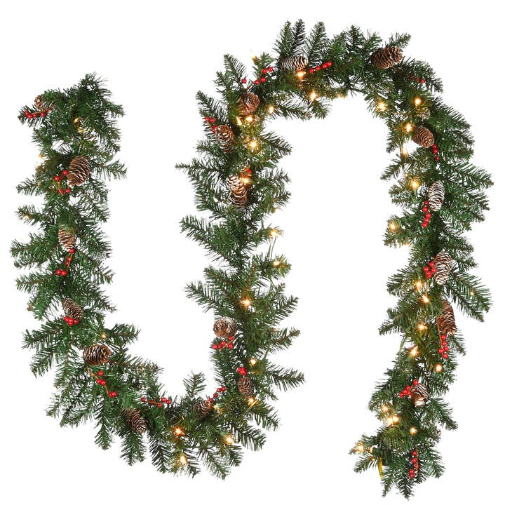 9 ft. Pre-Lit Glittery Mountain Spruce Garland with Clear Lights, Plug-In for wholesale by National Tree Company