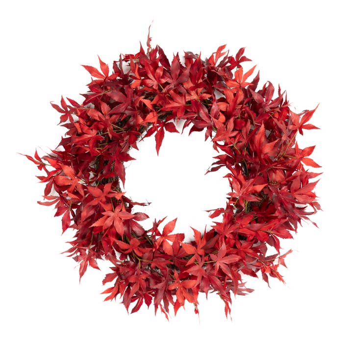 Japanese Maple Leaf Wreath - 26 Inch - Red for wholesale by Mills Floral Company