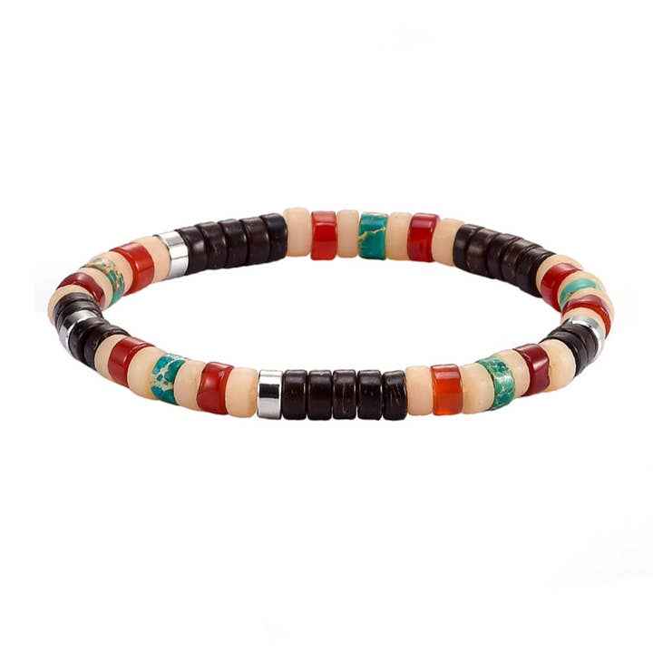 Bracelet perles vert impérial rouge coconut jaune clair pour la vente par SIXTY STONES