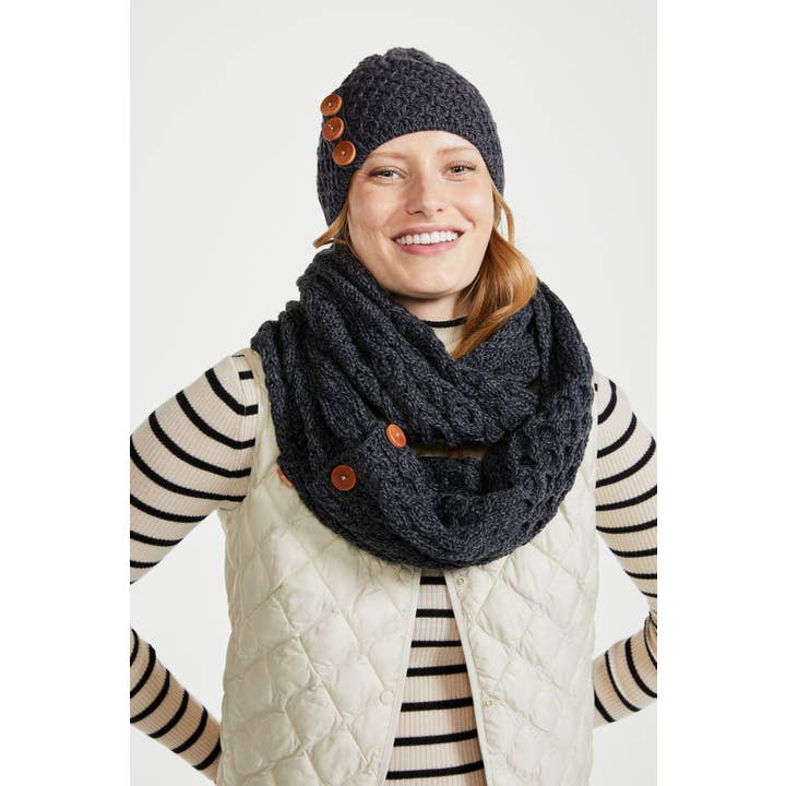 Aran Woollen Mills - Wholesale Beanie - Women's - Shrule Aran Hat with Pom Pom - Grey2