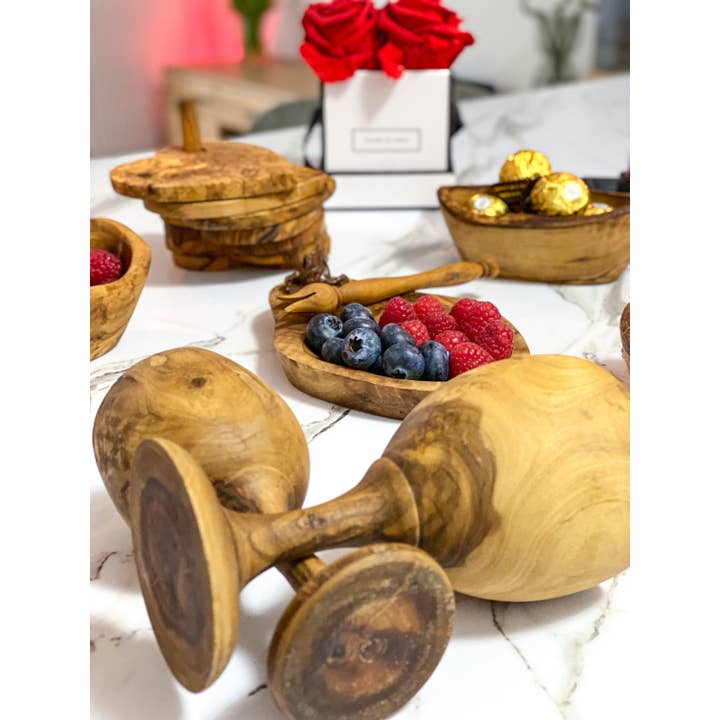 Olive Wood Goblet Set - Wooden Chalice Drinking Cups for wholesale by Bearthy