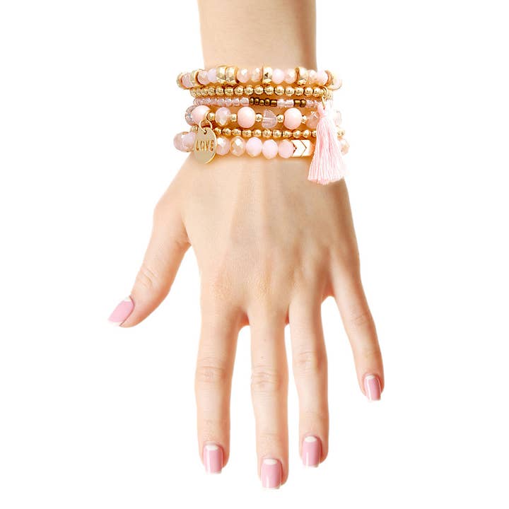 Light Brown Glass Love 6 Pcs Bracelets for wholesale by PinktownUSA
