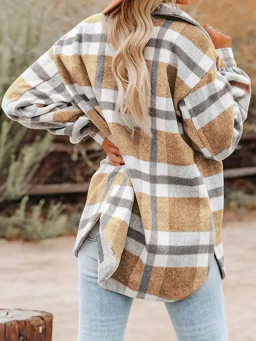 Lovesoft - Wholesale Shirt Jacket/Shacket - Women's - Khaki Plaid Button Flannel Shirt Jacket