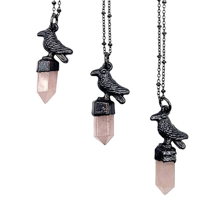 Crystal Crow Necklace - Rose Quartz for wholesale by MergingMetals