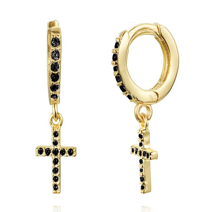 Pendiente aro 7mm cruz czbk balo en oro para venta al por mayor de Buganto