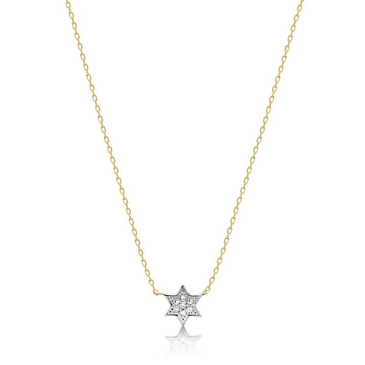 Petite Jewish Star Necklace in 14k Gold with Diamonds for wholesale by ALEF BET JEWELRY
