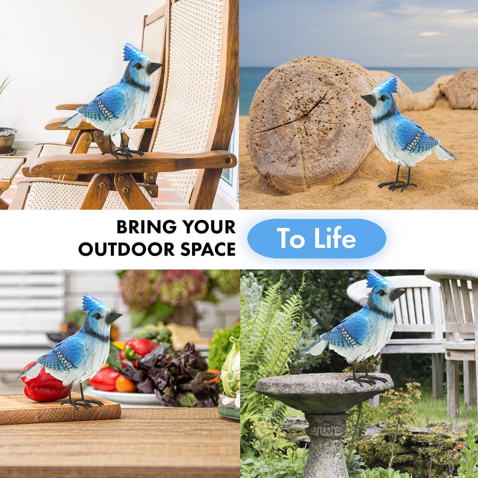 The Wine Savant /  Khen Glassware – Engroshandel Udendørs pynt/dekoration – Blue Jay Metal Bird, Garden Yard Skulptur Kunst - Stor4