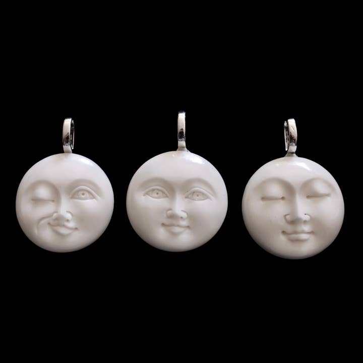 Tika - Wholesale Individual Charm/Pendant - Carved Bone Moonface Pendant