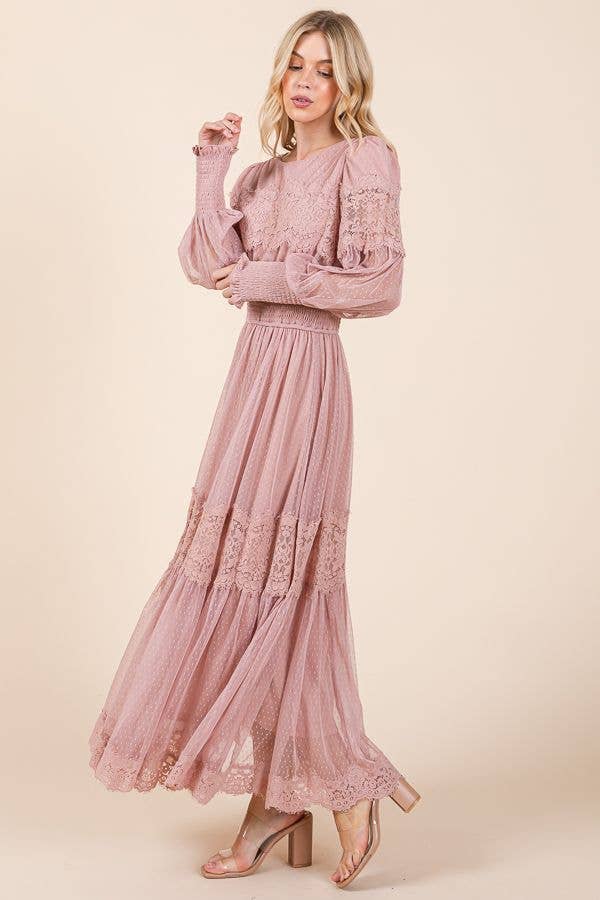 B I G H I T Fashion - Vendita all'ingrosso Vestito - Donna - Abito lungo maxi con maniche lunghe e dettagli in pizzo HD2384-BLUSH4