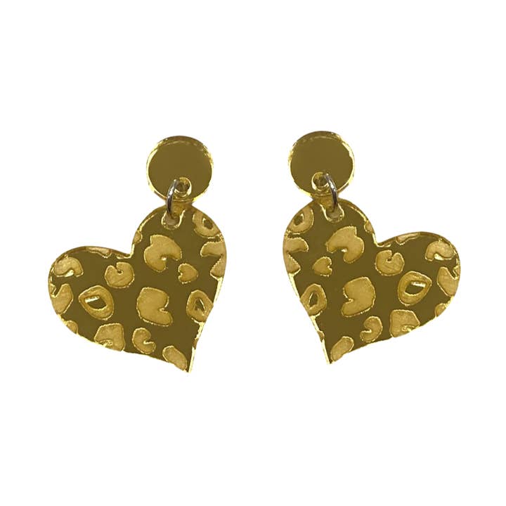 Gouden luipaard hart dangly oorbellen voor wholesale door Sixfourteen