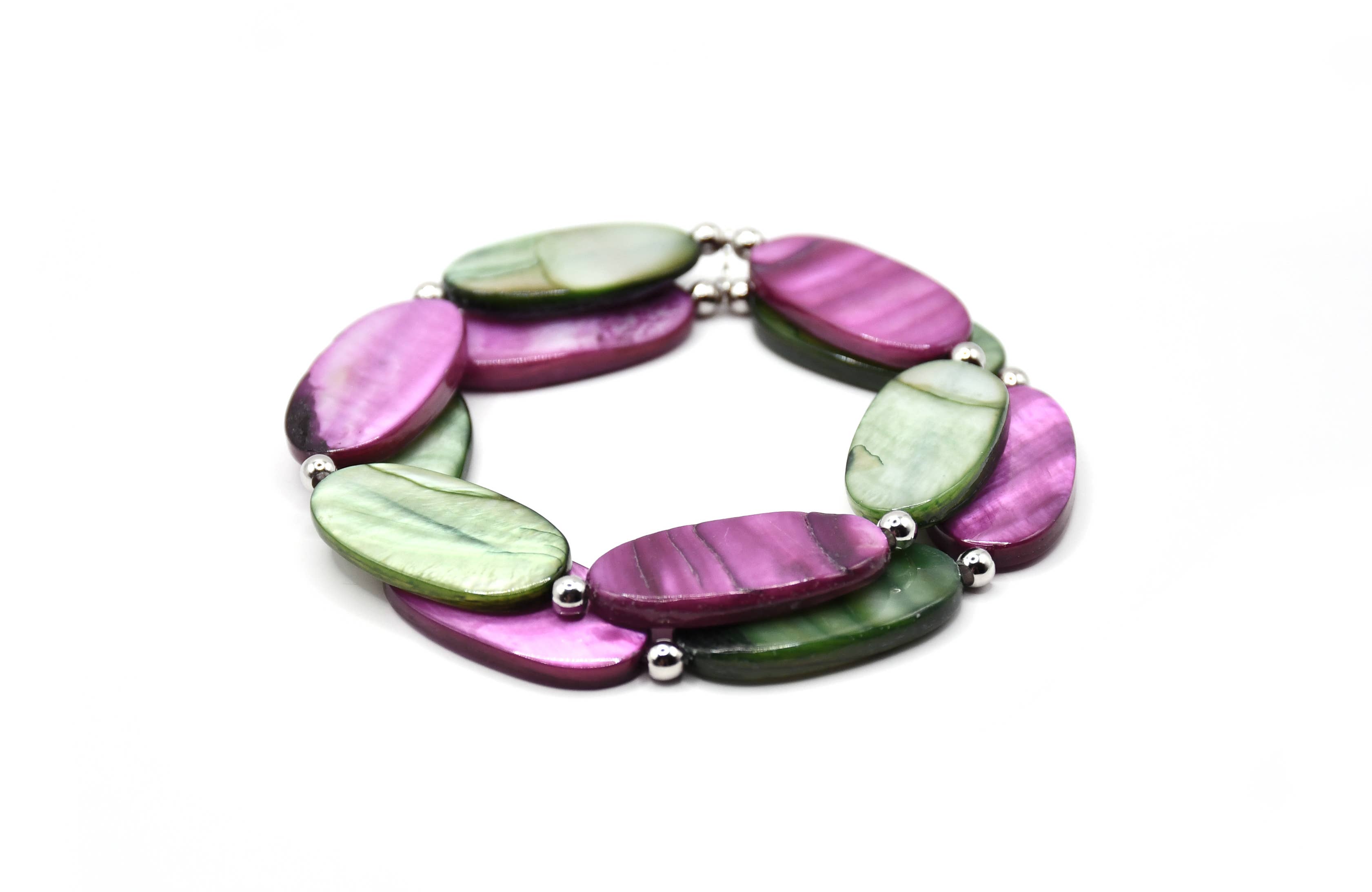 Sea Lily - Vendita all'ingrosso Bracciale con perline - Bracciale Mop a Due Fili Ovale Muschio-Magenta OVAL-MM-BR