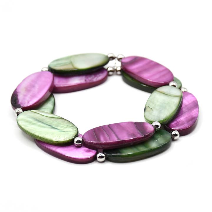 Sea Lily - Wholesale Beaded Bracelet - OVAL-MM-BR Oval Moss-Magenta Two Strand Mop Bracelet
