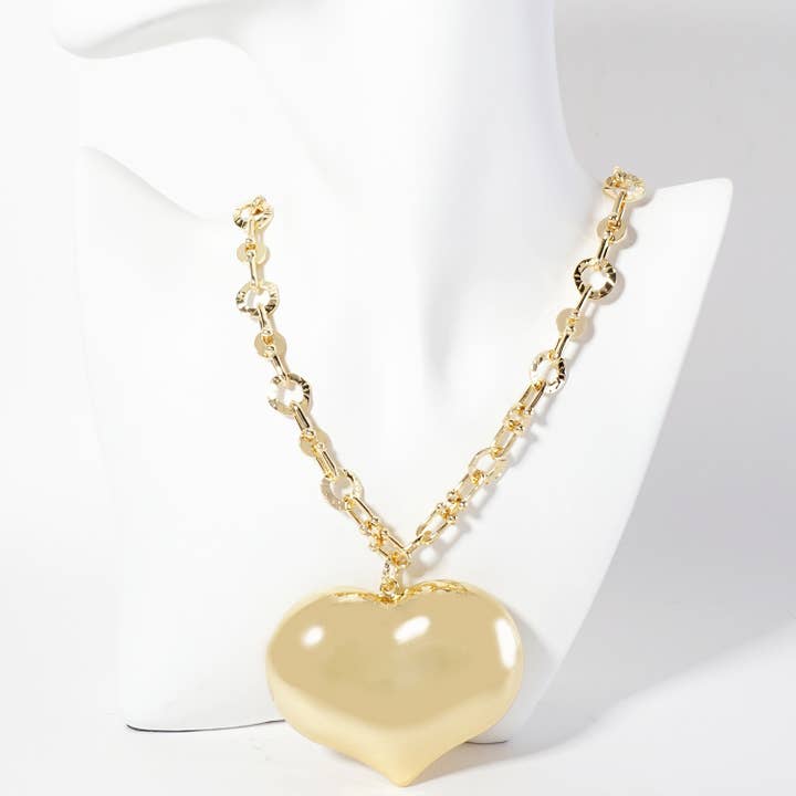 Polished Brass Large Puffy Heart HardWear-Chain Necklace. for wholesale by OHBOOBA DESIGN