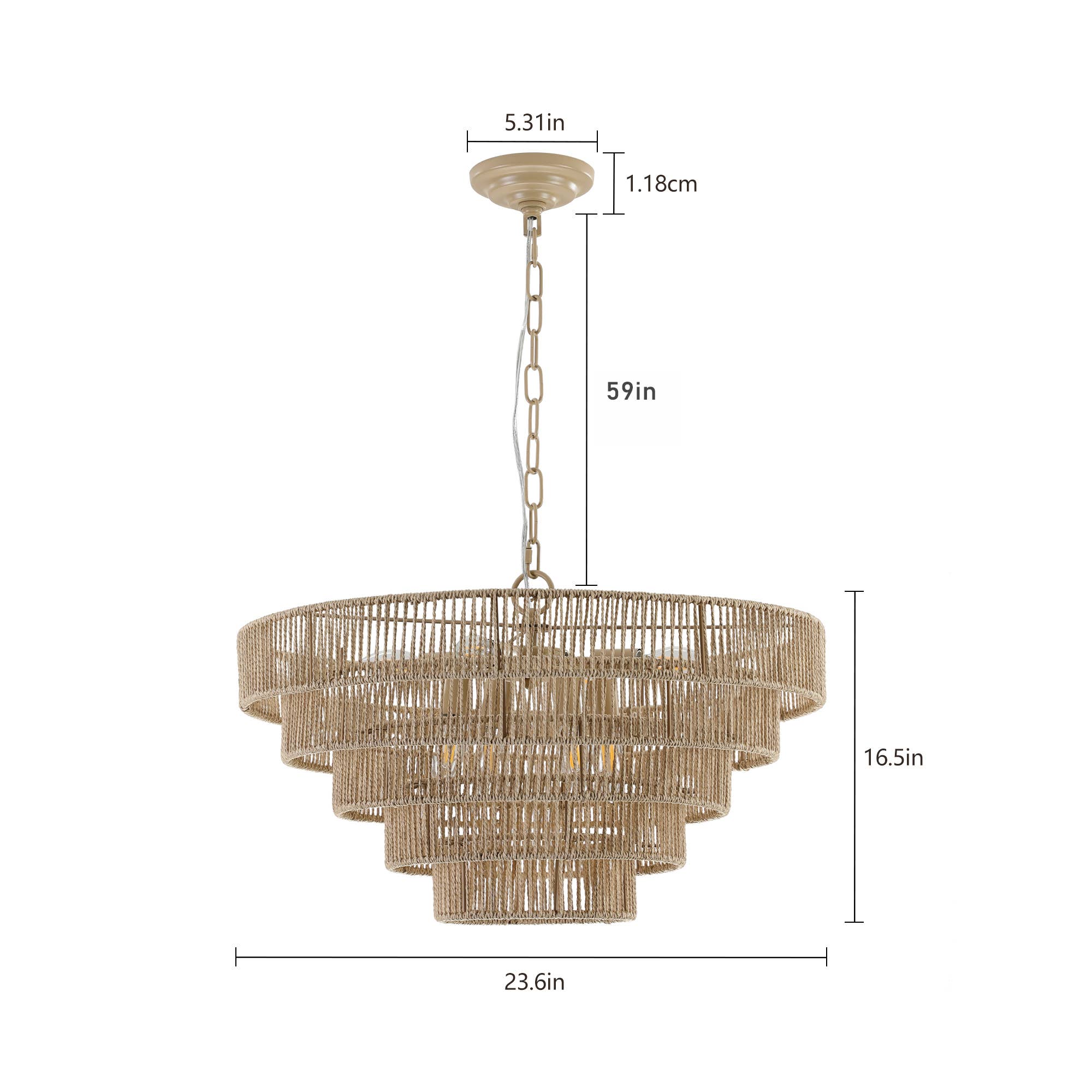 Wood Bohemian Woven 5-Tier Large Rattan Pendant Light for wholesale on Faire10