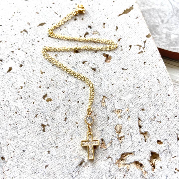 Gold cross crystal necklace Religious jewelry church for wholesale on Faire