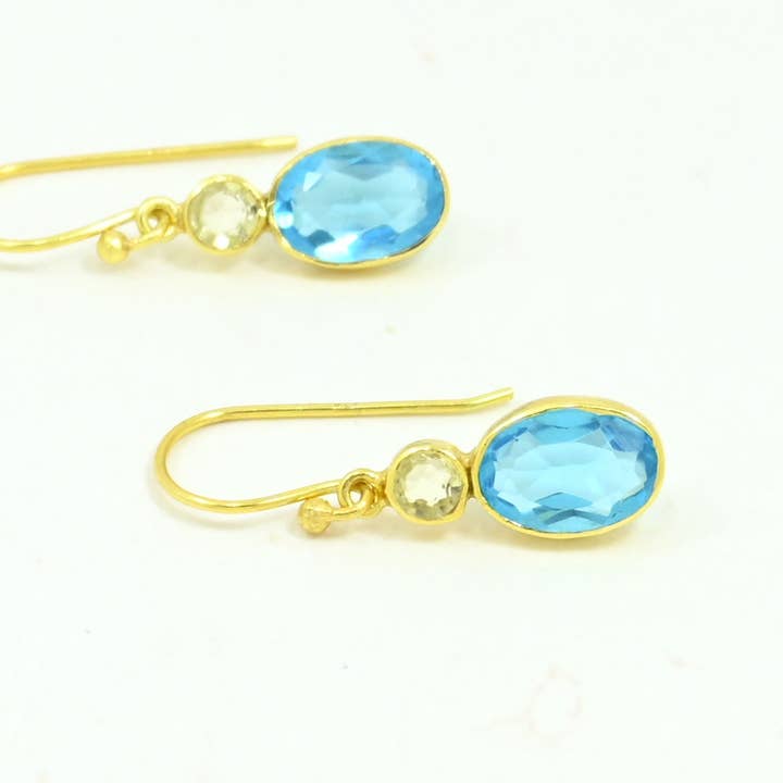 Goldie Ørering Guld Sølv 925 - Blå Topas & Lemonkvarts for engroshandel hos Schmuckoo Berlin