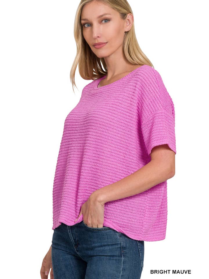 LT TEAL Drop Shoulder Short Sleeve Jacquard Sweater for wholesale on Faire
