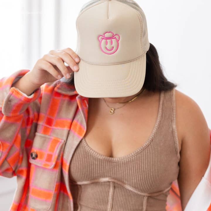 Cowboy smiley face embroidered Cowgirl hat Trucker cap for wholesale by The Candy Collections