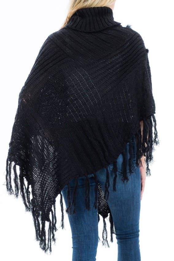 Cap Zone - Vente Poncho – femme - Poncho col roulé de luxe avec accent de fourrure3