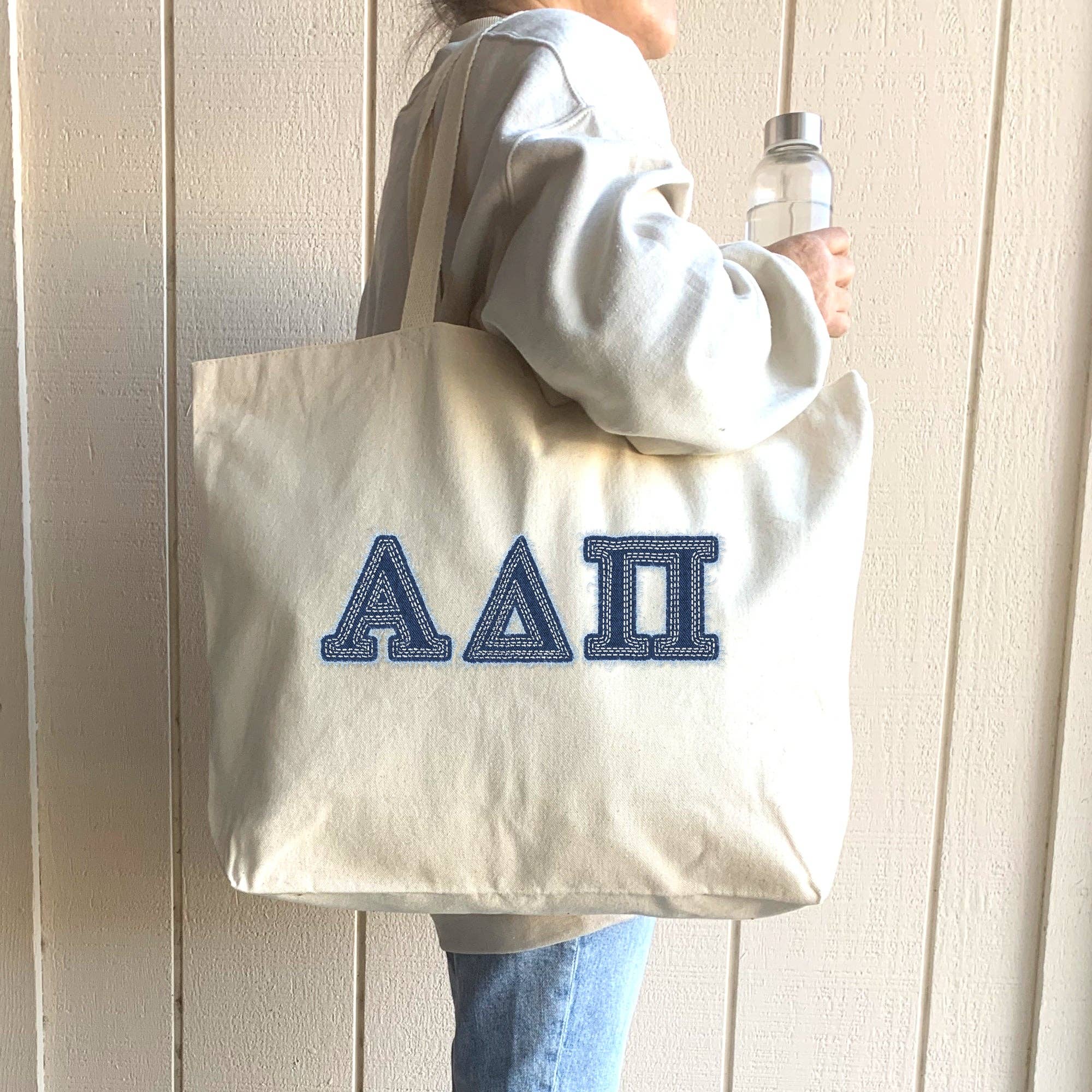 Natural Sorority Greek Letters Printed on a Canvas Tote Bag for wholesale on Faire4