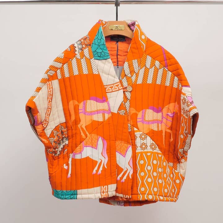 Quilted printed kimono jacket KD8018-20 for wholesale by Cecile Wang