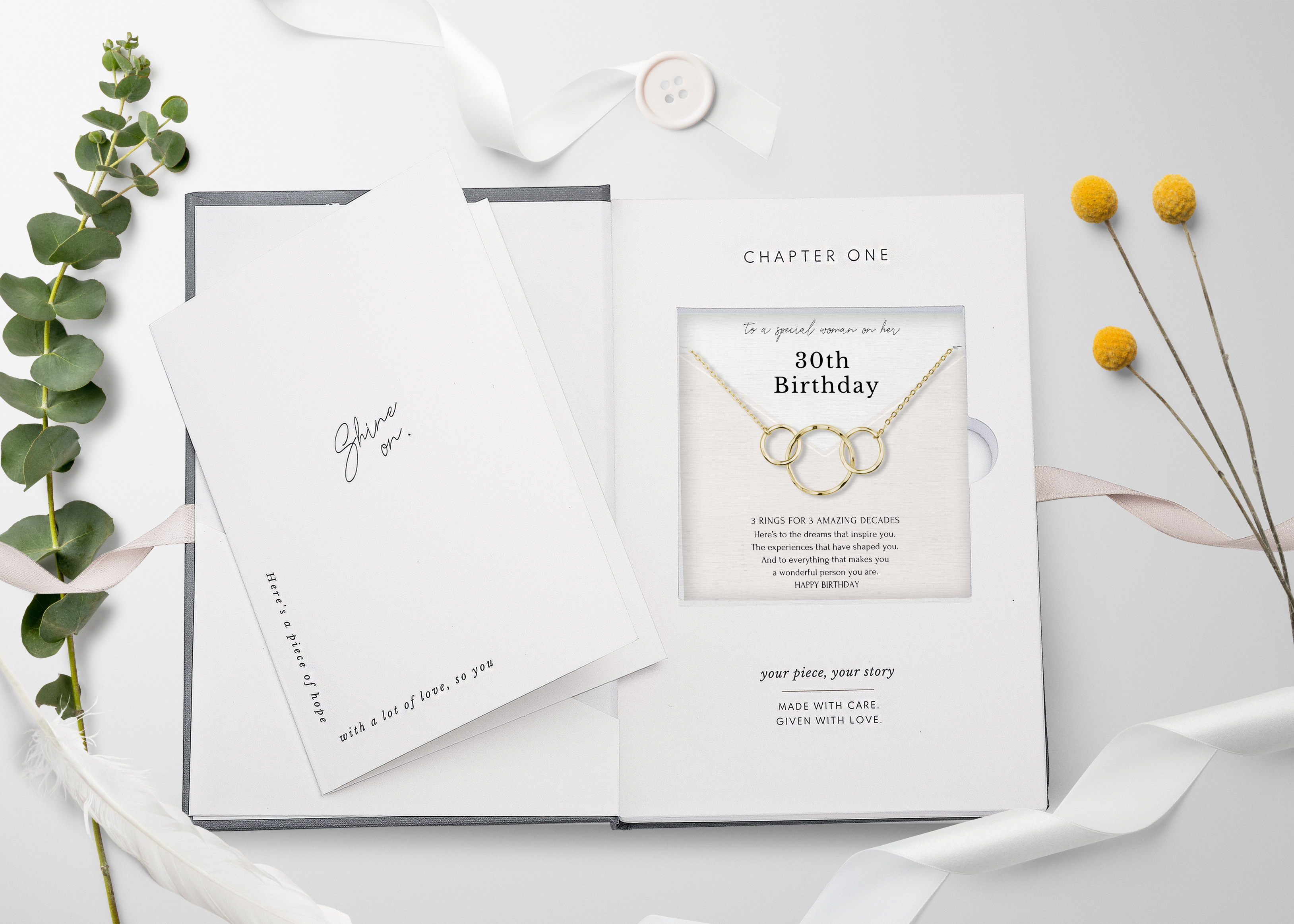 hope love shine – Engroshandel Halskæde med vedhæng – 30-års fødselsdags smykkegave - Halskæde med 3 ringe i guld eller sølv9