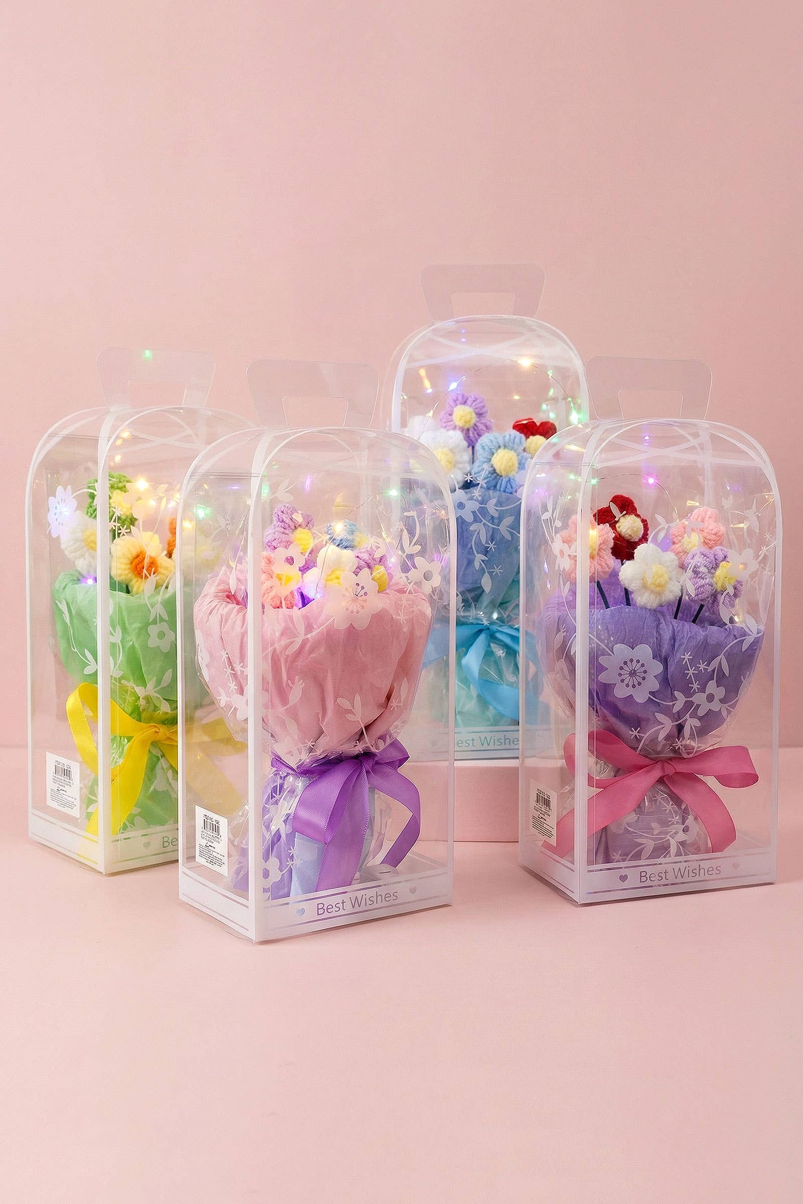 ASSORTED Floral Crochet LED Bouquet Gift Box - 4 pcs for wholesale on Faire0