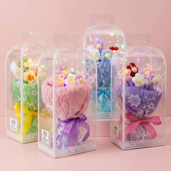 ASSORTED Floral Crochet LED Bouquet Gift Box - 4 pcs for wholesale on Faire