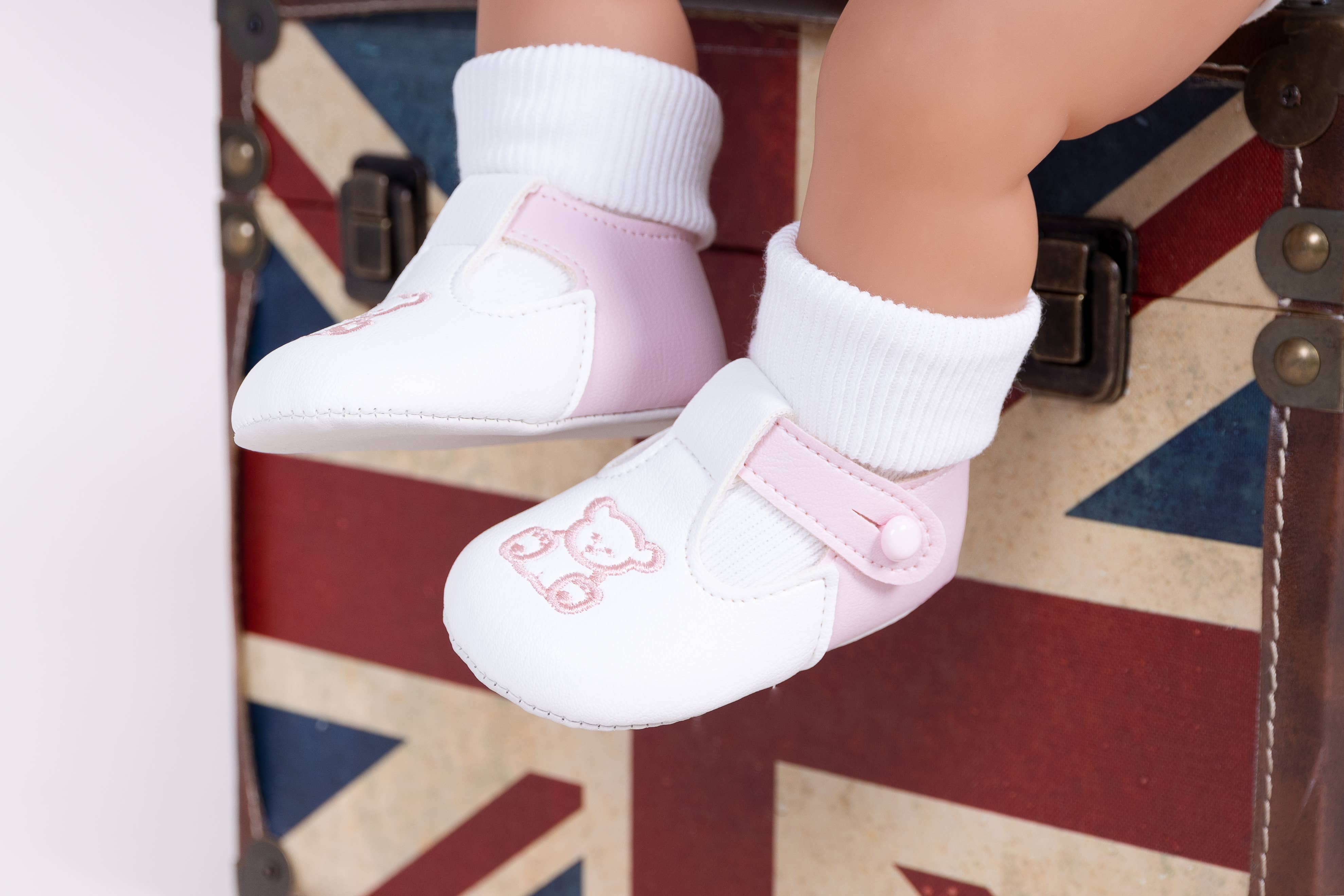 Early Days & Baypods - Wholesale Crib Shoes - Baby - B117 Soft sole baby shoes button T-bar with Teddy embroidery1