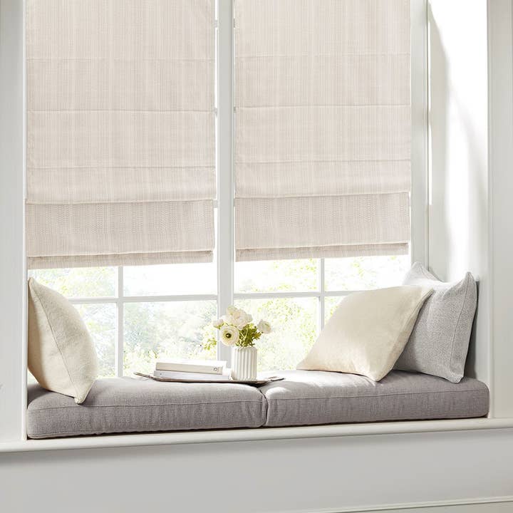 Olliix - Wholesale Curtain - Basketweave Roman Shade for Windows, Ivory
