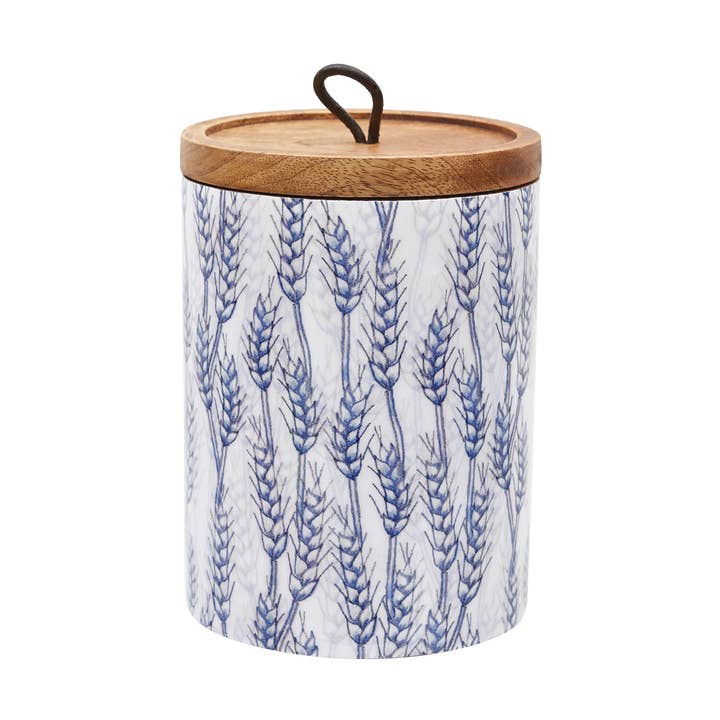 Fall/Harvest Blue Wheat Medium 7" Wood Canister for wholesale by C&F Home