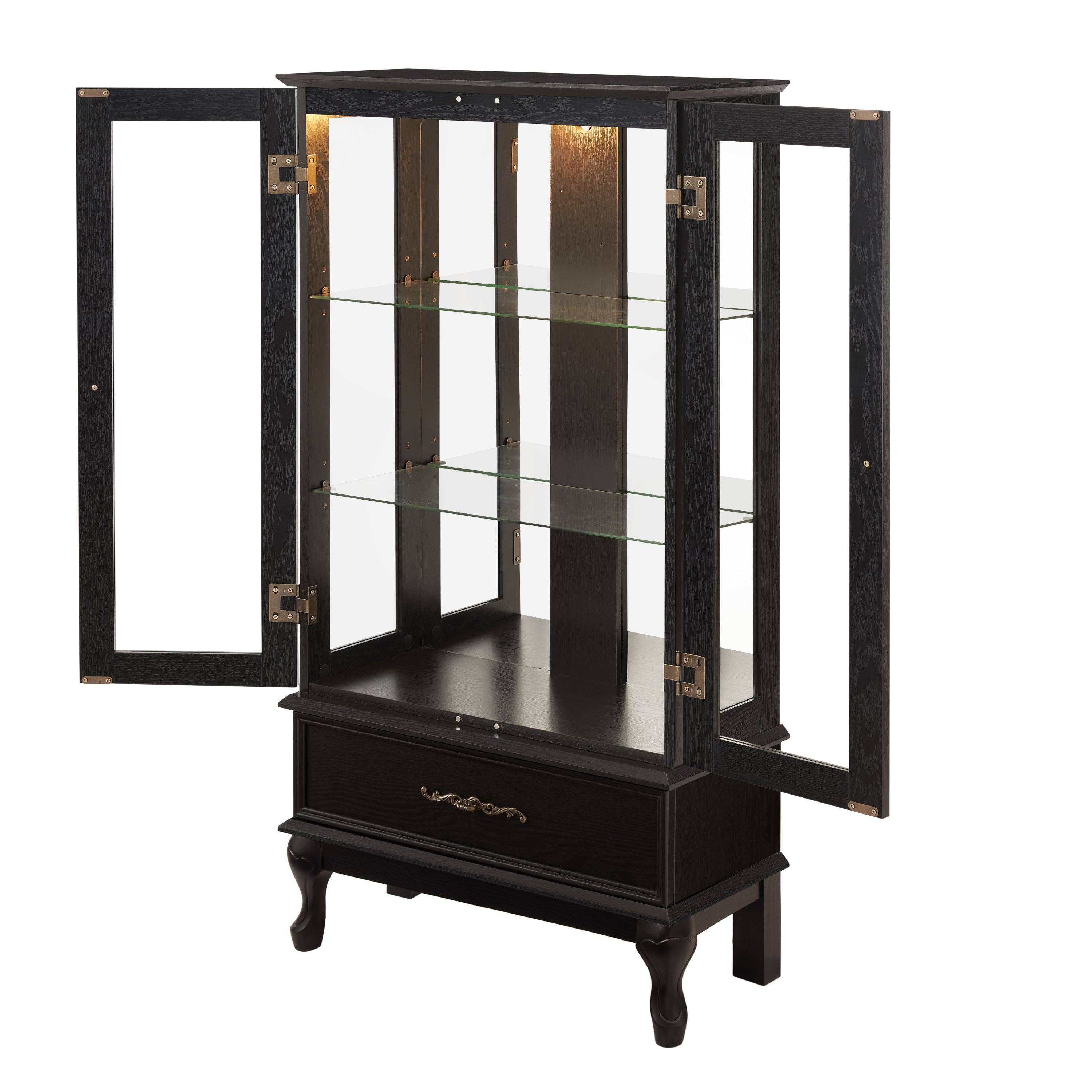 39F Inc. - Wholesale Cabinet - Black Lighted Curio Cabinet (2 Glass Doors, LED Lights )14