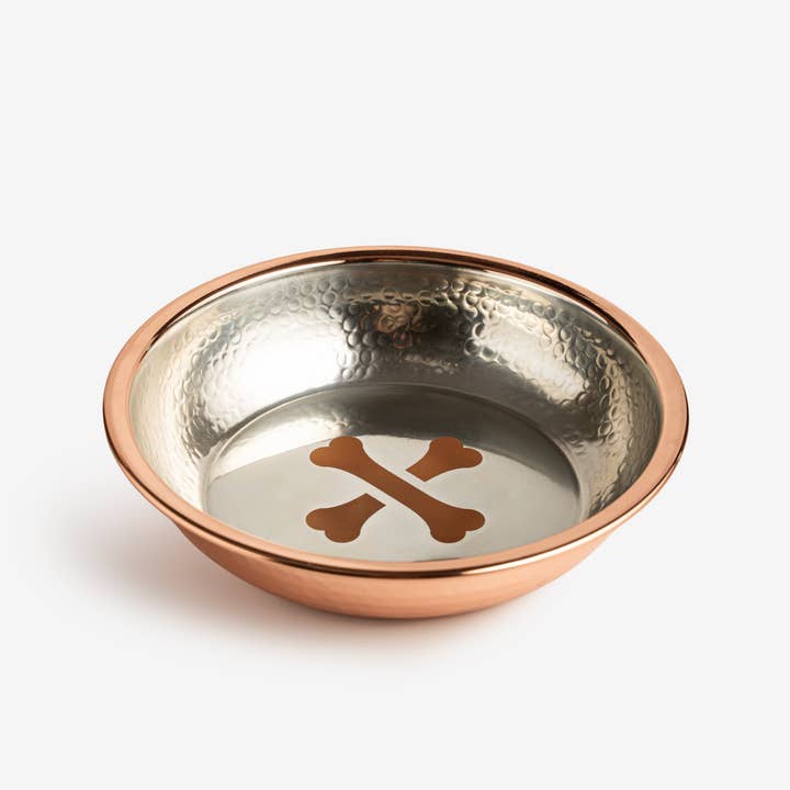 Handcrafted Small Copper Pet Bowl with Bone Motif – Hammered Finish for wholesale by ALFIQ Copper