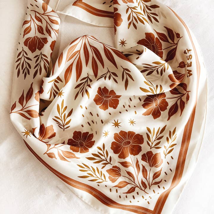 Flora West Design - Wholesale Bandana - Women's - 100% Silk Bandana Scarf - Desert Floral