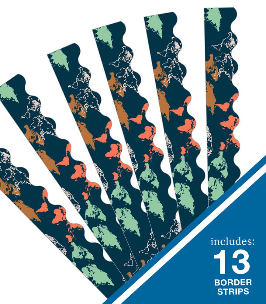 Carson Dellosa Education - Wholesale Bulletin Board - Let's Explore World Map Scalloped Bulletin Board Borders1