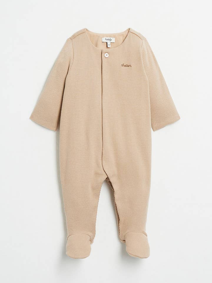 Caramel INEIGE 23 dors-bien bébé en coton Pima avec broderie « Chaton » en vente sur Faire0