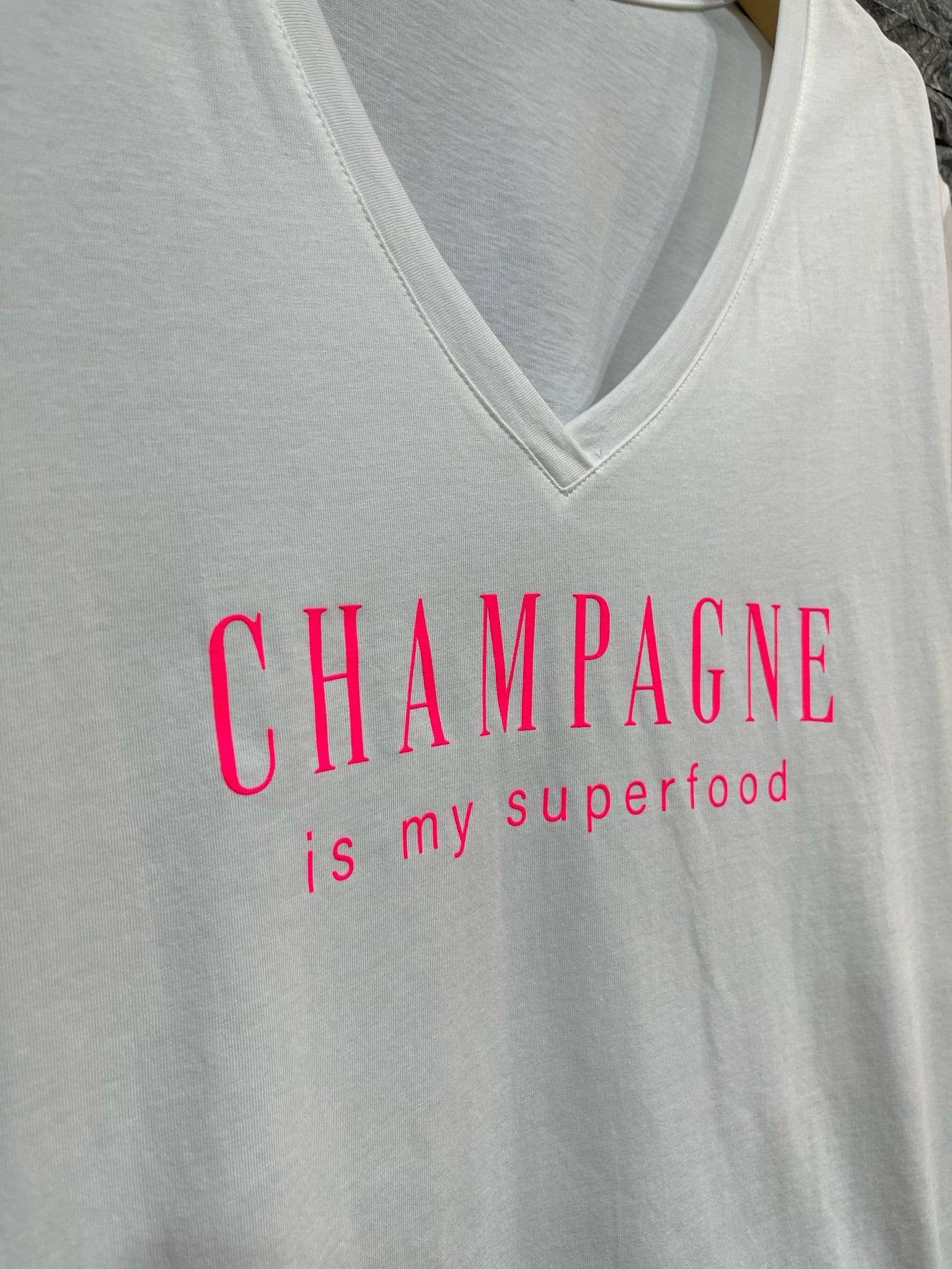 Rose T-shirt en coton, col V, imprimé Champagne V0052 Rose en vente sur Faire1