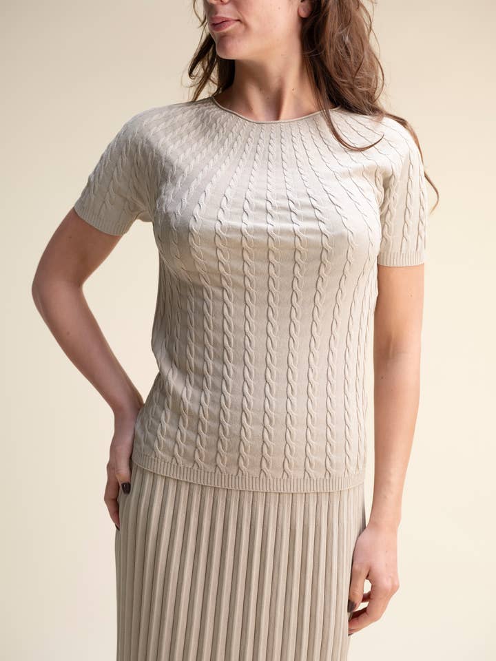Short-Sleeve Cable Knit Top for wholesale by Lèmme