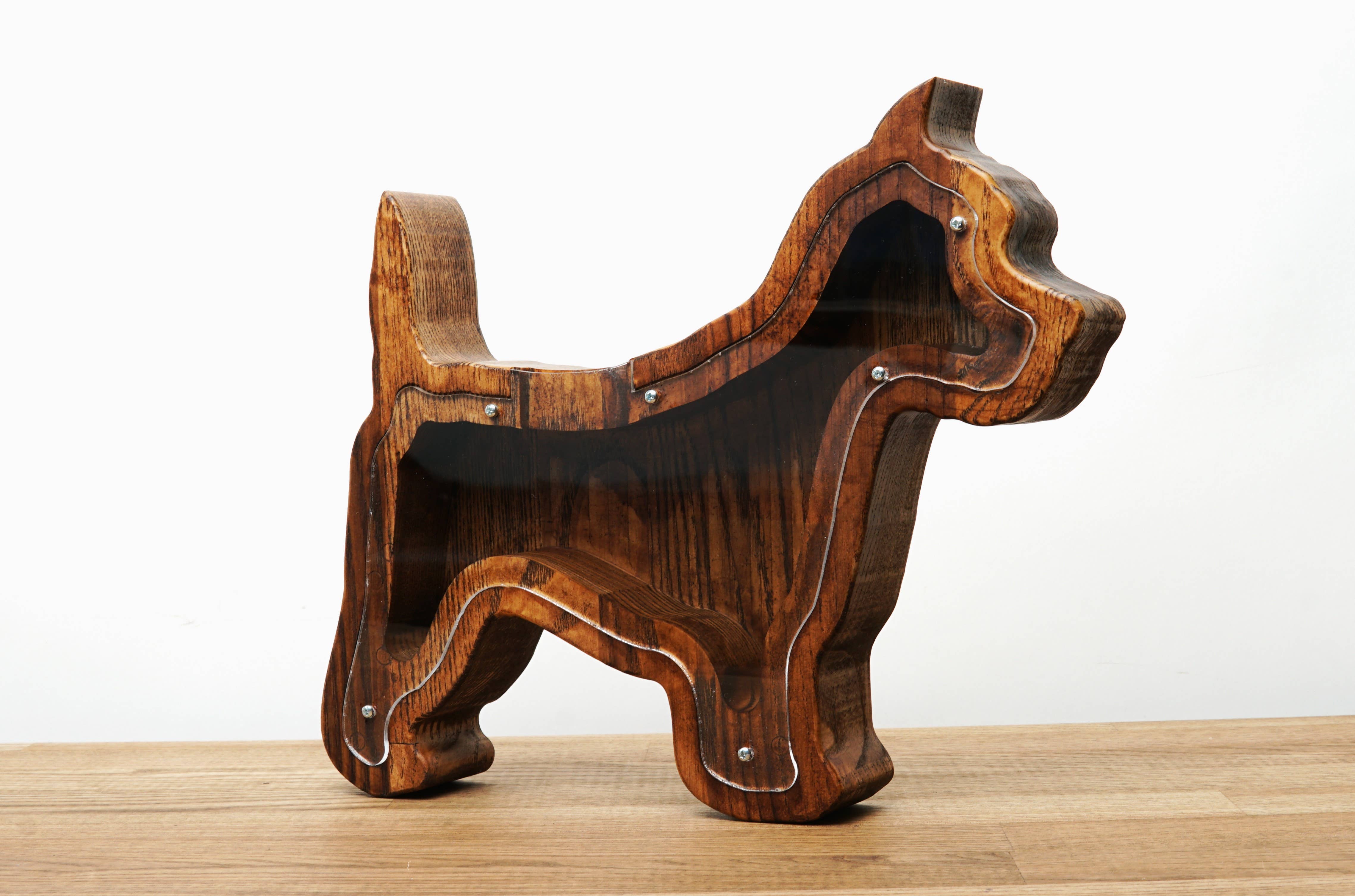 PromiDesign - Venta al por mayor Tarro de monedas/hucha de cerdito - Hucha de Madera con Forma de Perro (M, Marrón)1