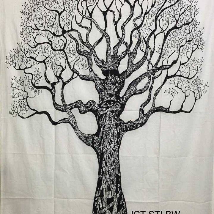 Tapestry Tree of Life Black & White (135 x 220 cm) for wholesale by Vrinda