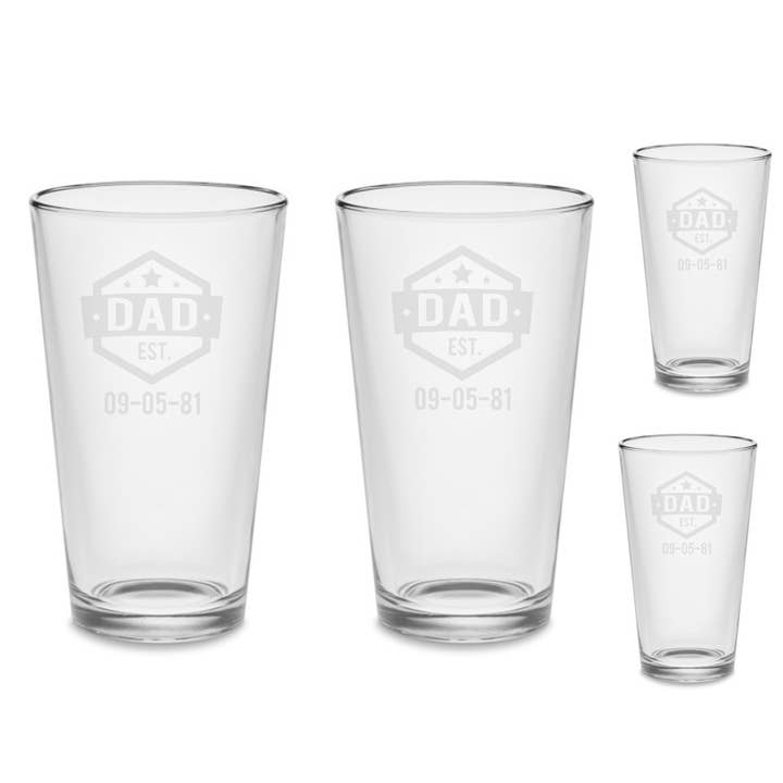 SET Dad Established Custom Pint Beer Glasses Tumblers Drinkware 16 oz. Cocktail Mixing Glass Gifts for wholesale by MonkeyFeetGraphics