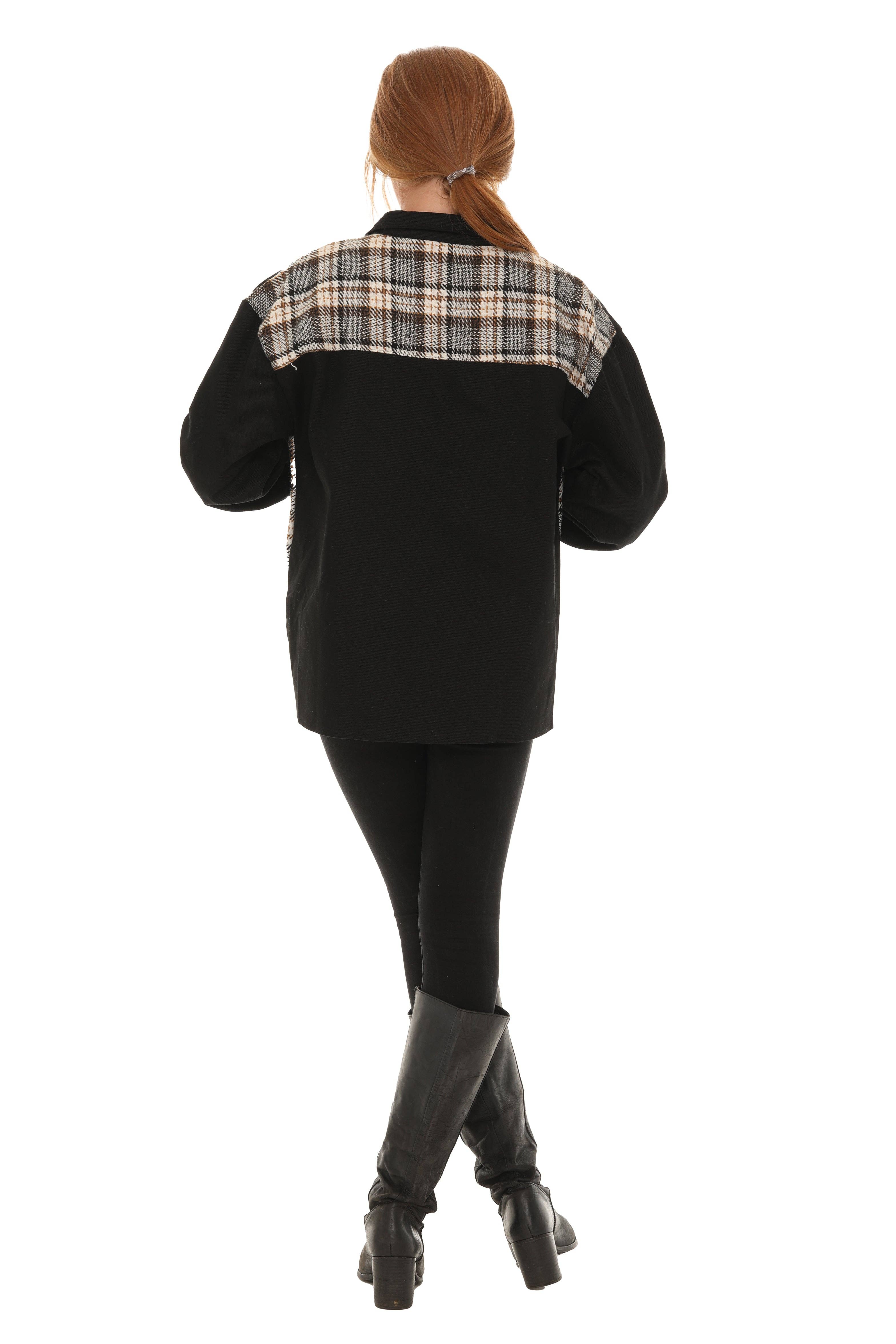 Shoreline Wear. INC - Vente Veste en jean – femme - Veste en jean avec insert à carreaux1