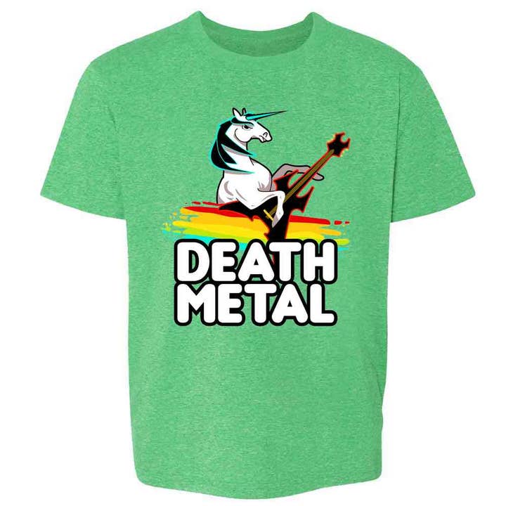 Pop Threads - Wholesale Screen-printed t-shirt – Kids - Death Metal Unicorn Retro Rainbow Funny Kids & Youth Tee1