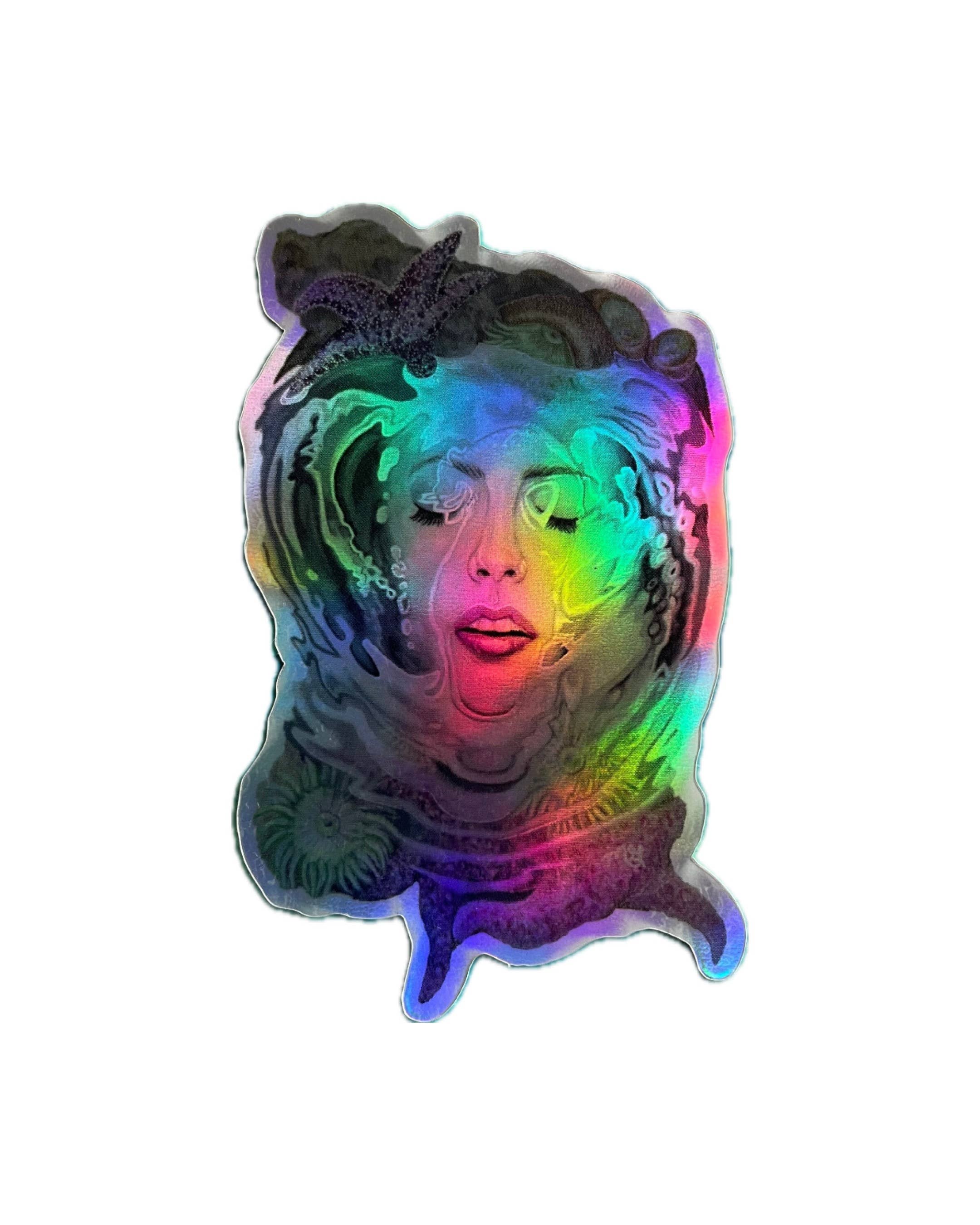 Tidepool Daydreams Holographic Sticker for wholesale by Megan Gray Art